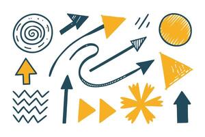 Doodle Style Shapes Arrows, Circles, Wave Lines, Asterisk on White Background vector