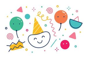 Party Cartoon Face Balloons Confetti Elements on a White Background Celebration Design vector