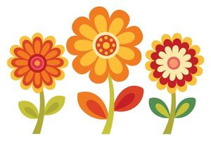 Groovy Retro Flowers with Orange and Yellow Petals on White Background vector