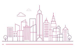 Outline Cityscape with Skyscrapers, Trees, and Clouds with a White Background vector