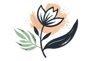 Artistic Floral Accent With Botanical Elements And Painterly Peach Brushstroke vector