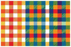 Colorful Plaid Patterns with Red, Yellow, Orange, Blue, and Green Squares Fabric Style vector