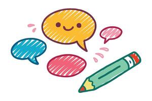 Cartoon Speech Bubbles with Smiley Face and Pencil on White Background vector