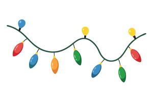 Festive Holiday String Lights on a Green Cord with Colorful Bulbs on White vector