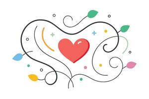Minimalist Heart with Swirls Leaves and Dots on White Background Flat vector