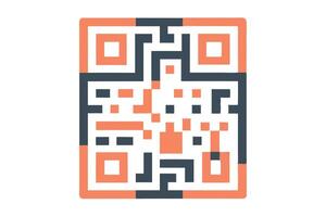 Pixelated QR Code Design with Coral and Slate Blue Segments on White Background vector