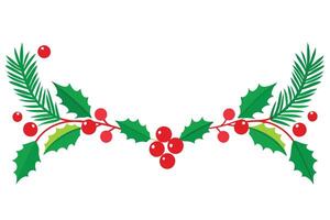 Holly Branch with Berries and Pine Leaves on White Background Isolated vector