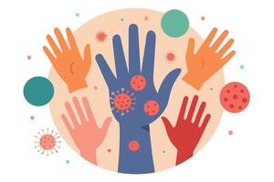 Creative Colored Hands, Viruses, and Circles on a White Background vector