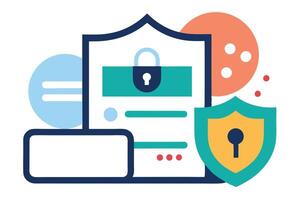 Colorful Security Design featuring Shields, Padlock, and Abstract Shapes vector