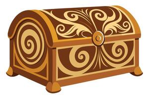 Ornate Treasure Chest with Gold Accents and Intricate Scrollwork Design vector
