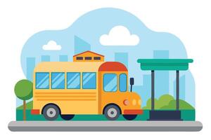 Yellow Bus with Blue Windows Flat Style Isolated on White vector