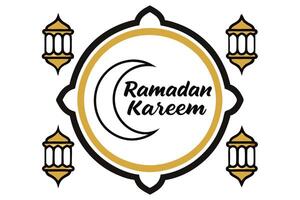 Ramadan Kareem with Crescent Moon and Lanterns on White Background vector