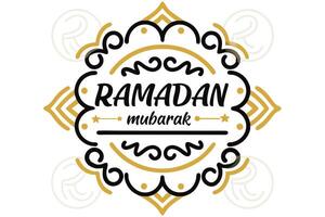 Ramadan Mubarak Art Decorative Gold and Black Ornament on White Backdrop vector