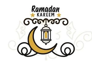 Ramadan Kareem Decorative Design with Crescent Moon, Golden Stars, Intricate Swirls vector