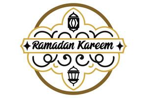 Ramadan Kareem Design with Lanterns, Islamic Ornate, Gold Circle and White Background vector