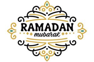 Ramadan Mubarak Decorative Text on White Background with Floral Elements Design vector