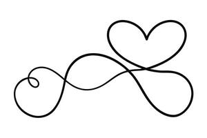 Heart Shape Continuous Line Art, Love Symbol, Swirls Design on White Background vector