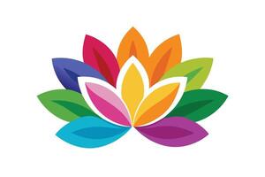 Vibrant MultiColored Lotus Blossom with Gradient Petals on White Background Icon vector