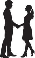 Silhouette of a couple shaking hands representing love business and connection vector