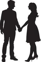 Elegant silhouette of a couple shaking hands expressing love business and unity vector