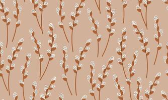 Seamless pattern willow branches. Spring background. Easter willows. Flat illustration in hand drawn style vector
