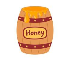 Wooden barrel with honey. Bee honey and apiary concept. illustration isolated on white background vector