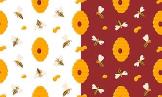Honey seamless pattern. Apiary collection background. Bee and beehive. illustration isolated vector