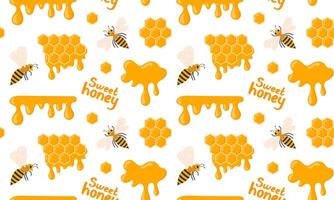 Honey seamless pattern. Apiary collection background. Honey drop, bee, honeycomb. illustration isolated vector