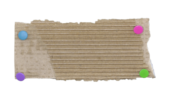 Brown corrugated paper torn into pieces with pins on transparent background. png