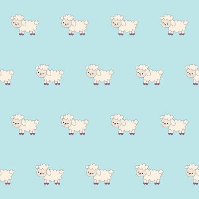 Baby Textile Seamless Sheep on Blue Background. Hand Drawn Doodle Funny Cute Infant Fabric Pattern. Cute Kawaii Whimsical Wrapping, Wallpaper Nursery Design. Vintage Elegant Retro Style. Nappy Cover