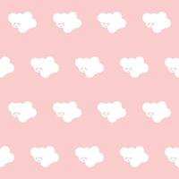 Fluffy White Cute Kawaii Cloud Character Floating in Sky. Positive Lovely Child Friendly Textile Nappy Print. Childish Seamless Pattern Design. Smiling Face Cloud Bubble Symbol Element Art vector