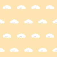 Fluffy Cute Kawaii Cloud Character Floating in Sky. Positive Lovely Child Friendly Textile Nappy Print. Childish Seamless Pattern Background Design. Smiling Face Cloud Bubble Symbol Element Art vector