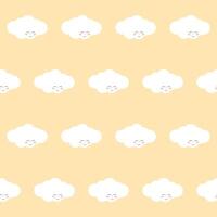 Fluffy White Cute Kawaii Cloud Character Floating in Sky. Positive Lovely Child Friendly Textile Nappy Print. Childish Seamless Pattern Background Design. Cloud Bubble Symbol Element Art vector