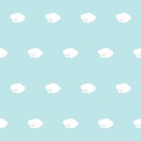 Fluffy White Cute Kawaii Cloud Character Floating in Sky. Positive Lovely Child Friendly Textile Nappy Print. Childish Seamless Pattern Background Design. Smiling Face Cloud Bubble Element Art vector