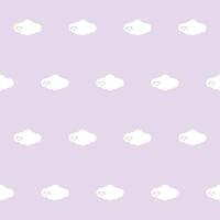 Fluffy White Cute Kawaii Cloud Character Floating in Sky. Positive Lovely Child Friendly Textile Nappy Print. Childish Seamless Pattern Background Design. Smiling Face Cloud Bubble Symbol vector
