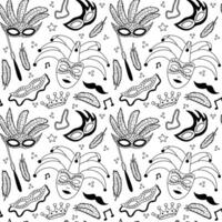 Mardi gras carnival masks hand drawn seamless pattern vector