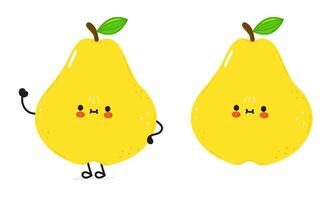 Two cute and funny Pears with different poses isolated on white background. Perfect for children s books and healthy food concepts. vector