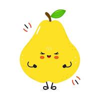 Meet a cheerful and strong yellow Pear character, flexing its cute arms with a joyful expression. vector