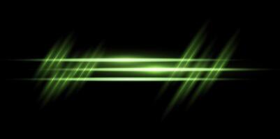 Green horizontal lensflare. Light flash with rays green spotlight. Glow flare light effect vector