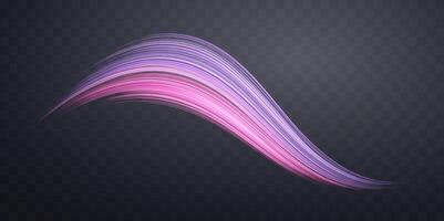 Glowing pink and purple lines. Dynamic neon realistic energy speed wave. Abstract curve twirl light effect on a dark background illustration. vector