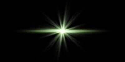 Green horizontal lensflare. Light flash with rays or green spotlight. Glow flare light effect. illustration. Isolated vector