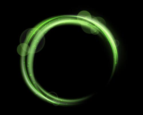 Green magic ring with glowing. Neon realistic energy halo ring. Abstract light effect on a black background