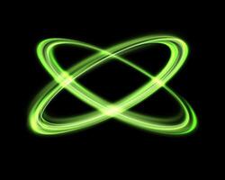 Glowing green magic rings. Dynamic orbital flare halo ring. Neon realistic energy swoosh swirl. Abstract light effect on a black background. illustration. vector