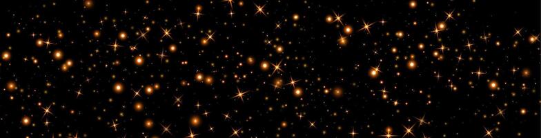 Orange glittering dots, particles, stars magic sparks. Dust cloud flare light effect. Orange luminous points with smoke. Glow particles on black background vector