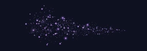 Purple glittering dots, particles, stars magic sparks. Glow flare light effect. Violet luminous points. particles on black background. vector