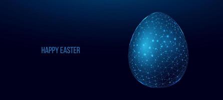 Easter Egg, glowing blue lowpoly wireframe on a dark background. design concept Happy Easter. vector