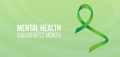 Mental health awareness month concept. Banner template with green ribbon and text vector