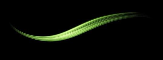 Glowing green lines. Neon realistic energy speed. Abstract light effect on a black background illustration. vector