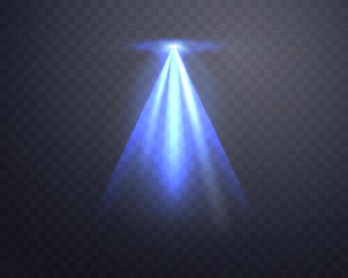 Blue spotlight, Illuminated blue stage, glow flare effect. Bright beams of spotlights, lamp, vertical rays on background illustration.