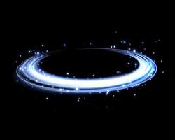 Glowing blue magic rings. Dynamic orbital flare halo ring. Neon realistic energy swoosh swirl. Abstract light effect on a dark background. illustration. vector